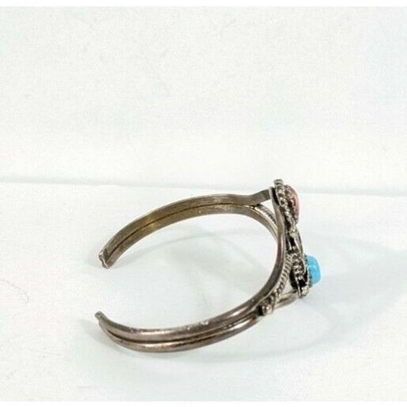 Southwestern Turquoise dual Stone Cuff Bracelet - Sterling Silver vintage - Picture 2 of 11